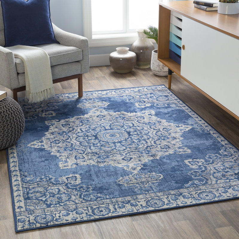 Charlton Home® Swaney Oriental Bright Blue/Silver Gray/Medium Gray/Cream Area Rug & Reviews